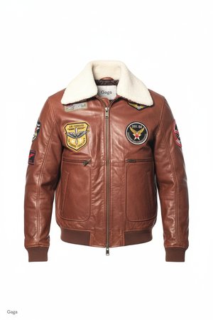 Brown Leather Aviator Jacket with Shearling Collar