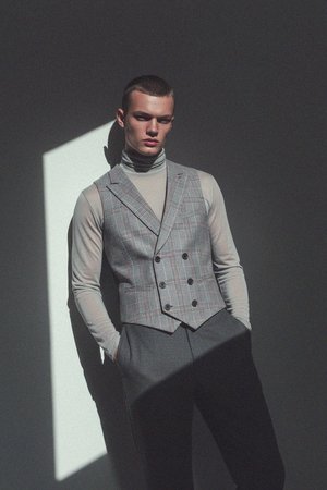 Plaid Double-Breasted Vest