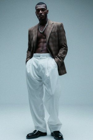 Plaid Blazer with Blue and Brown Pattern