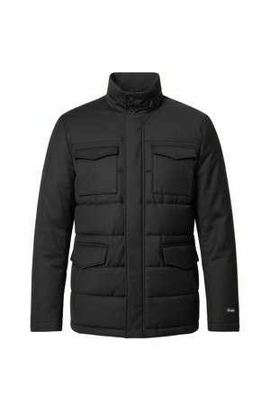 Black Padded Utility Jacket with Multiple Pockets