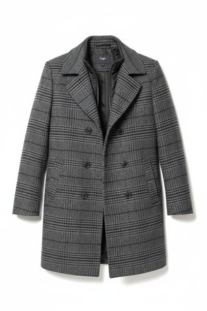 Grey Plaid Double-Breasted Coat