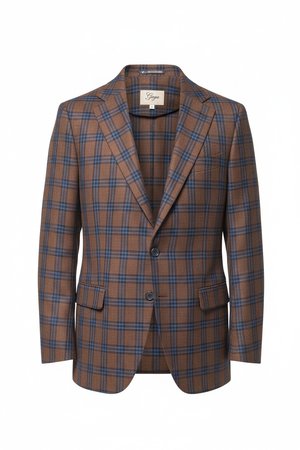 Tailored Brown Plaid Blazer with Blue Grid