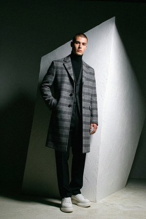Stylish Grey Plaid Overcoat