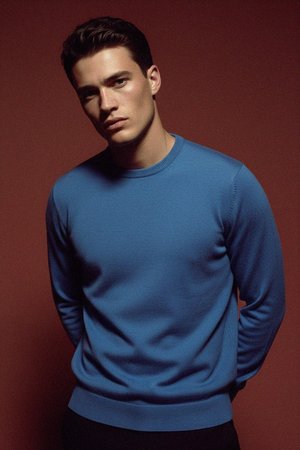 Classic Blue Crew Neck Knit Sweater