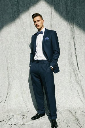 Blue Checkered Bow Tie and Matching Pocket Square Set