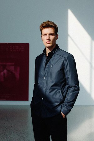 Navy Stand Collar Jacket with Utility Pockets