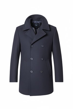 Navy Double-Breasted Wool Blend Coat