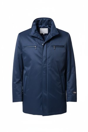 Classic Blue Mid-Length Coat with Zipper Details