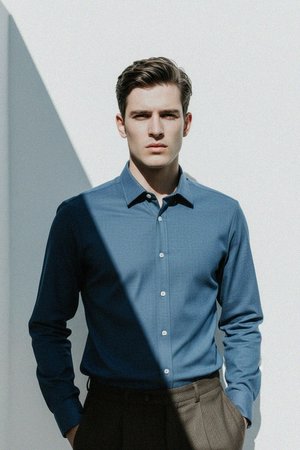 Classic Blue Button-Down Long-Sleeve Shirt