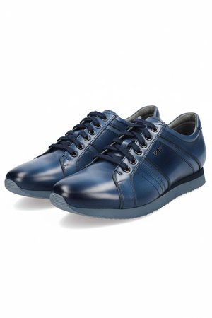 Refined Blue Leather Lace-Up Sneakers