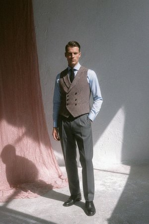 Patterned Double-Breasted Vest & Tailored Trousers