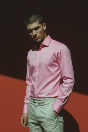 Classic Pink Long Sleeve Button-Up Shirt