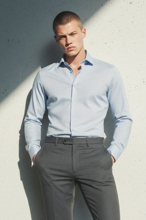 Light Blue Dotted Long Sleeve Shirt