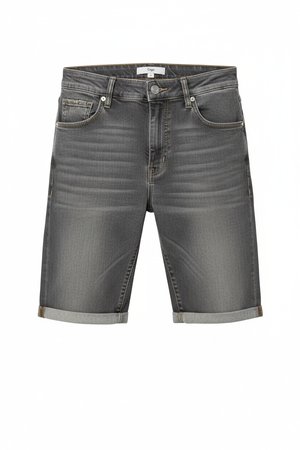 Casual Grey Denim Shorts with Rolled Cuffs