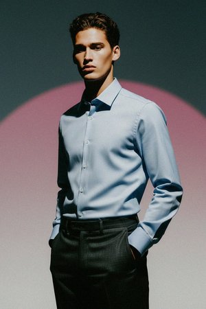 Classic Blue Button-Down Collar Long Sleeve Shirt