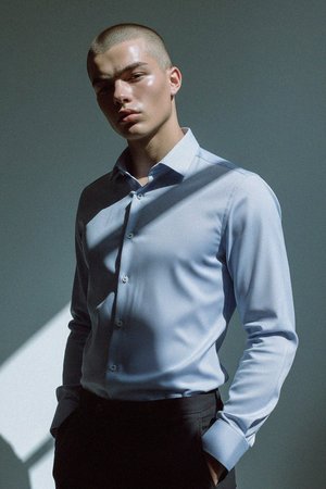 Blue Micro-Patterned Long Sleeve Shirt