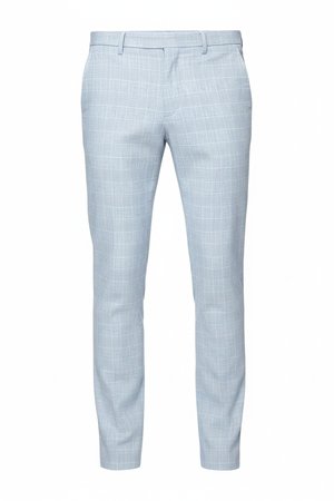 Light Blue Plaid Slim Fit Pants