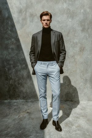 Light Blue Plaid Slim Fit Pants