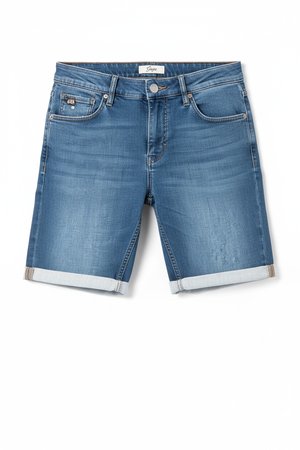 Classic Blue Denim Shorts with Cuffed Hem