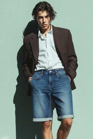 Classic Blue Denim Shorts with Cuffed Hem