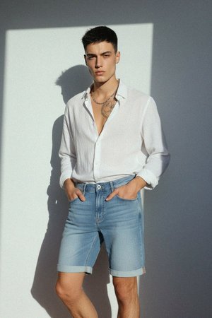 Cuffed Light Blue Denim Shorts