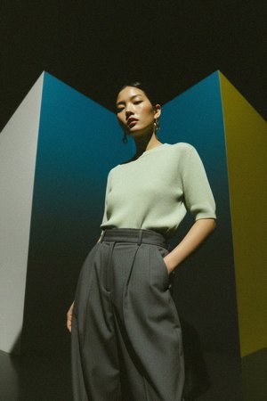 Short Sleeve Ribbed Knit Sweater