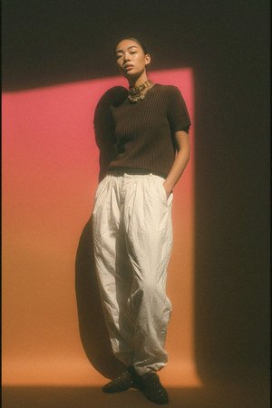 Ribbed Knit Short Sleeve Top in Rich Brown