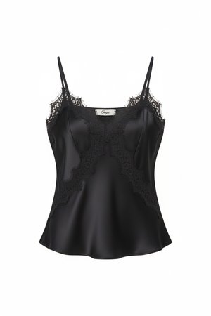Black Lace Trim Satin Camisole Top