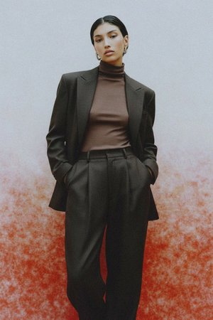 Fitted Brown Long Sleeve Turtleneck Top