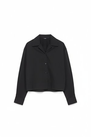 Black Relaxed Fit Camp Collar Shirt