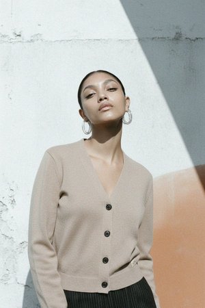 Beige Button-Front Knit Cardigan