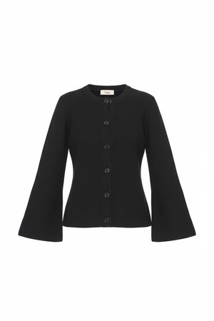 Ribbed Knit Cardigan with Bell Sleeves