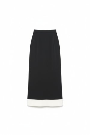 Classic Black Midi Skirt with White Hem Detail