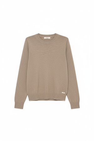 Relaxed Fit Crew Neck Knit Sweater in Beige