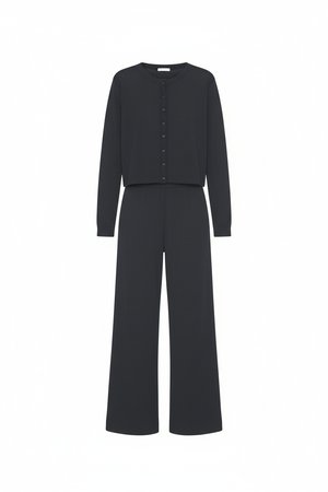 Black Knit Cardigan & Wide-Leg Pants Set
