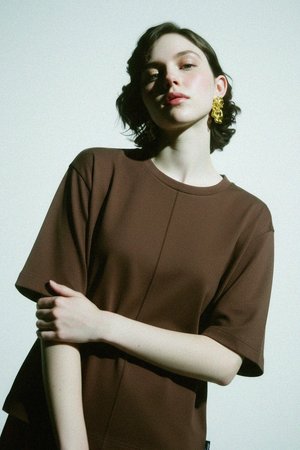 Relaxed Fit Brown T-shirt with Center Seam Detail