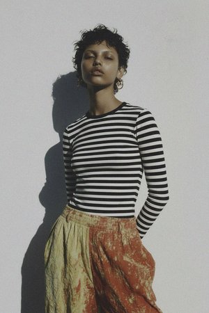 Fitted Long-Sleeve Striped Top