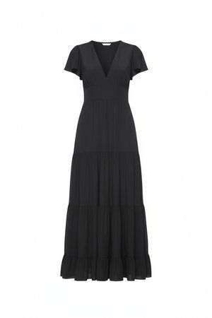 Elegant Black Maxi Dress with Tiered Skirt