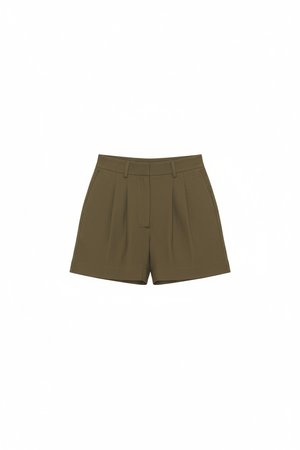 Pleated Olive Green Relaxed Fit Shorts