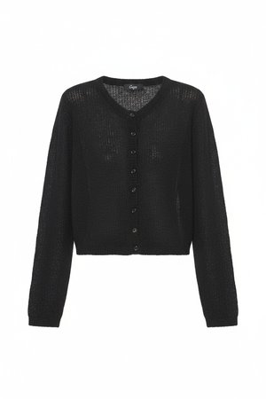 Black Cropped Button-Front Knit Cardigan
