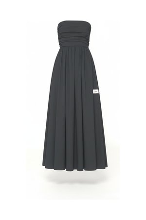 Black Strapless Ruched Maxi Dress