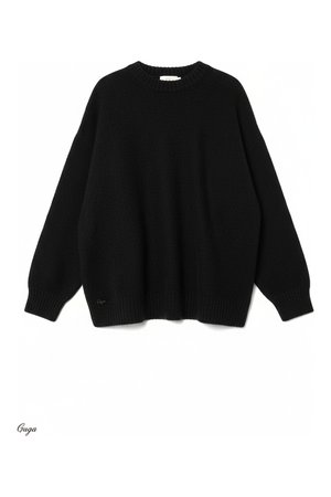 Oversized Black Knit Sweater with Ribbed Details