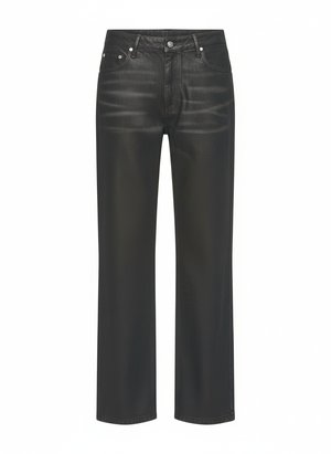 Sleek Black Coated Straight Leg Pants
