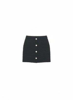 Black Tweed Button-Front Mini Skirt & Cropped Top Set
