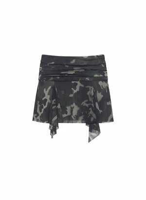 Camouflage Ruched Asymmetrical Mini Skirt