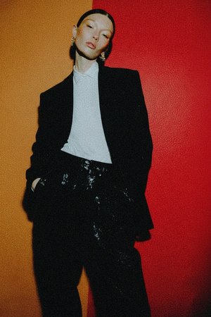 Silver Glitter Knit Straight Leg Pants