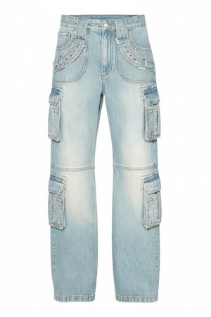 Light Wash Baggy Cargo Denim Jeans