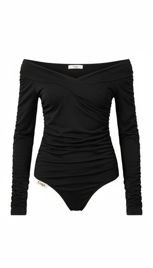 Black Off-Shoulder Ruched Long Sleeve Top