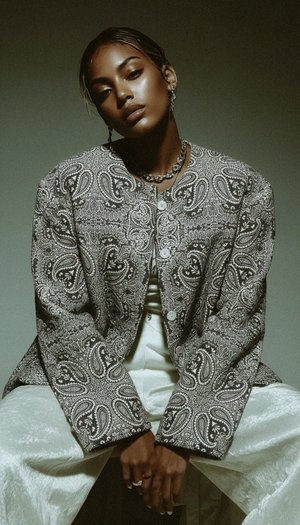 Oversized Paisley Print Button-Front Jacket