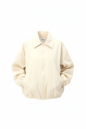 Oversized Beige Zip-Up Bomber Jacket